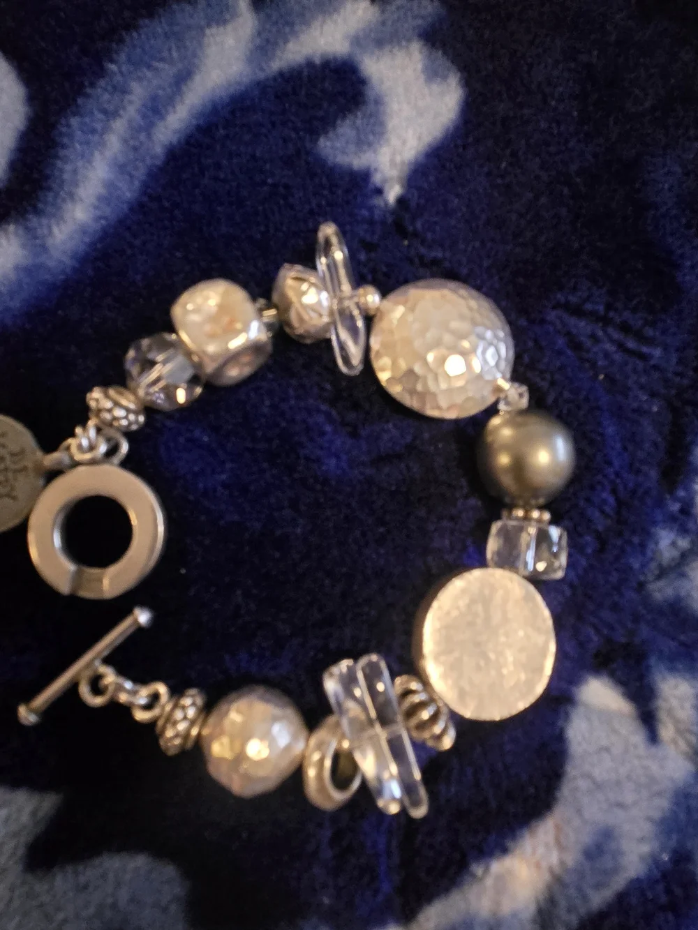 925 Sterling Silver-Accent Pearl & Crystal Charm Bracelet - White and Silver